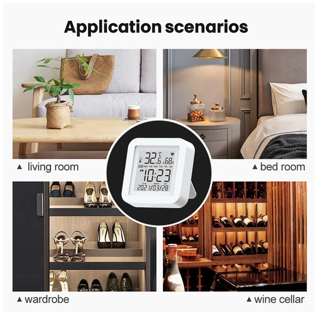 WiFi LCD Display USB Power Intellgient Sensors Tuya ℉/℃ Switch Time/Date/Temperature/Humidity Display Home Linkage Sensors 4