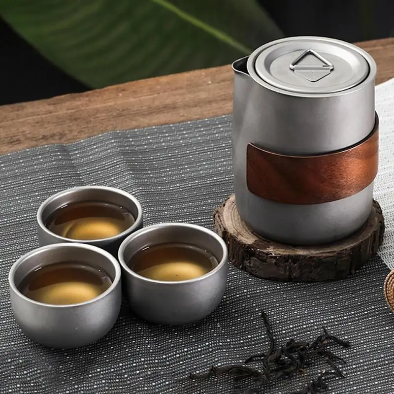 

Portable Tea Kettle Set Titanium alloy Camping Tea Teapot With Case Tea Ceremony Set Tea Cups Tea Storage Tea Set Protective Bag