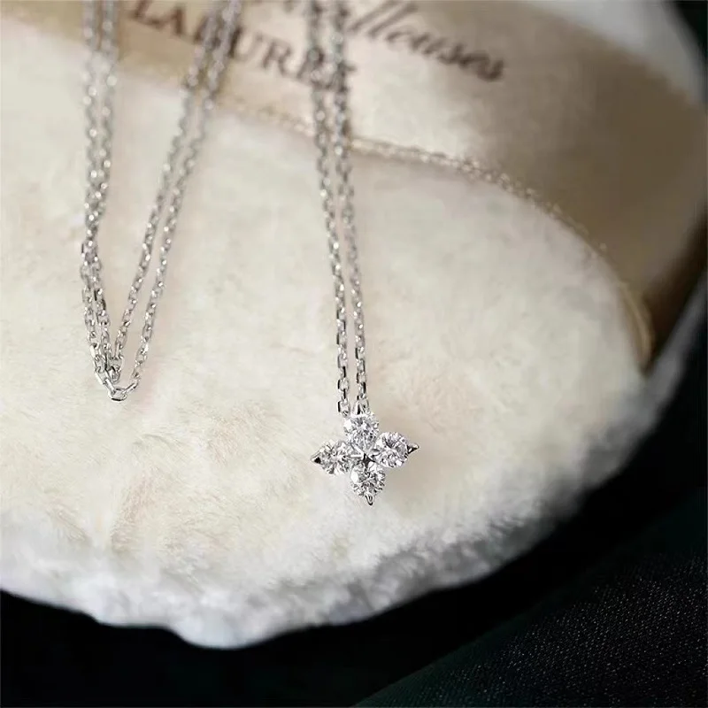 Anziw Lucky Clover Necklace Four Leaf Certified D0.40CT