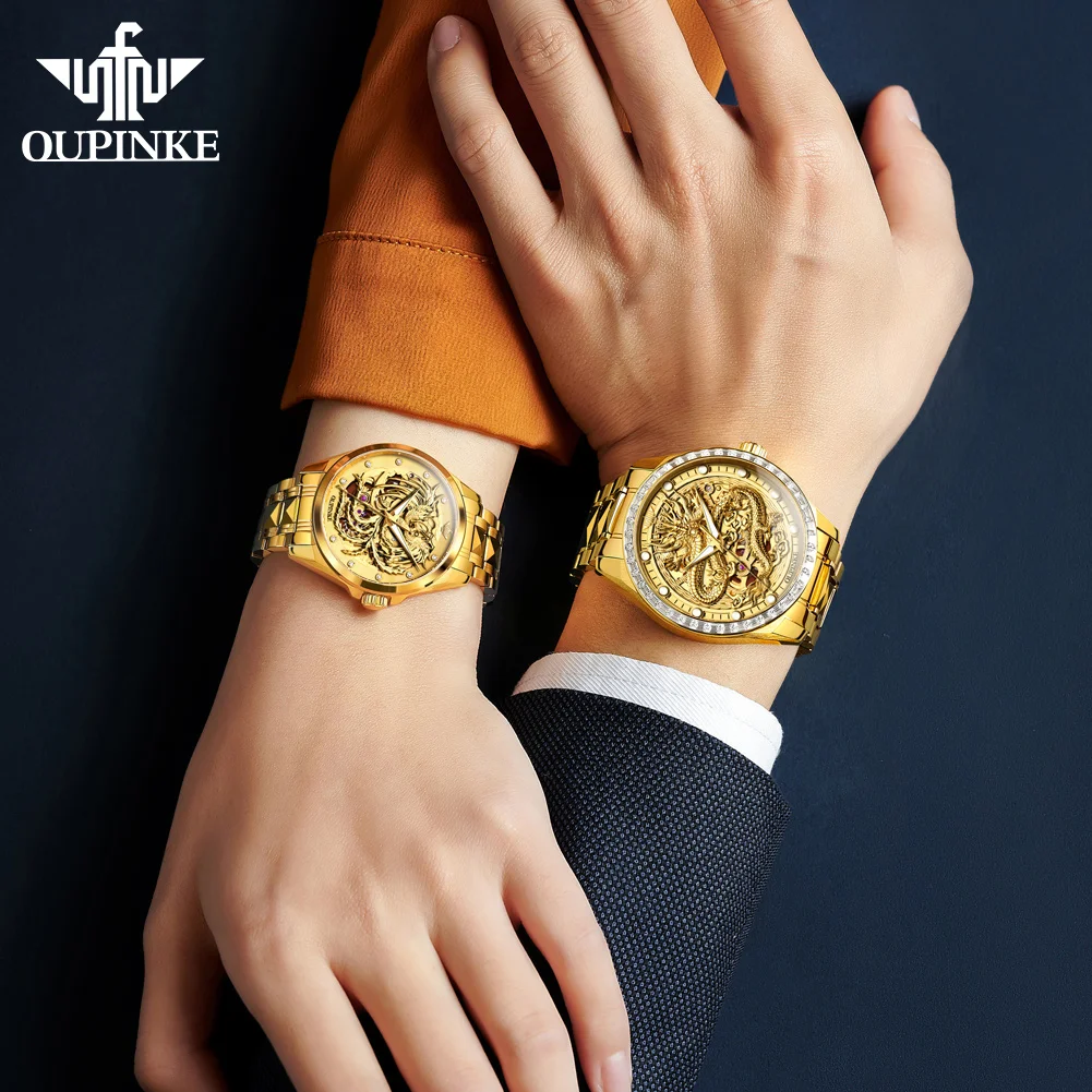 OUPINKE 3276 Automatic Watch Hollow Mechanical Couple Watches Top Brand Luxury Waterproof Wristwatch Synthetic Sapphire Mirror