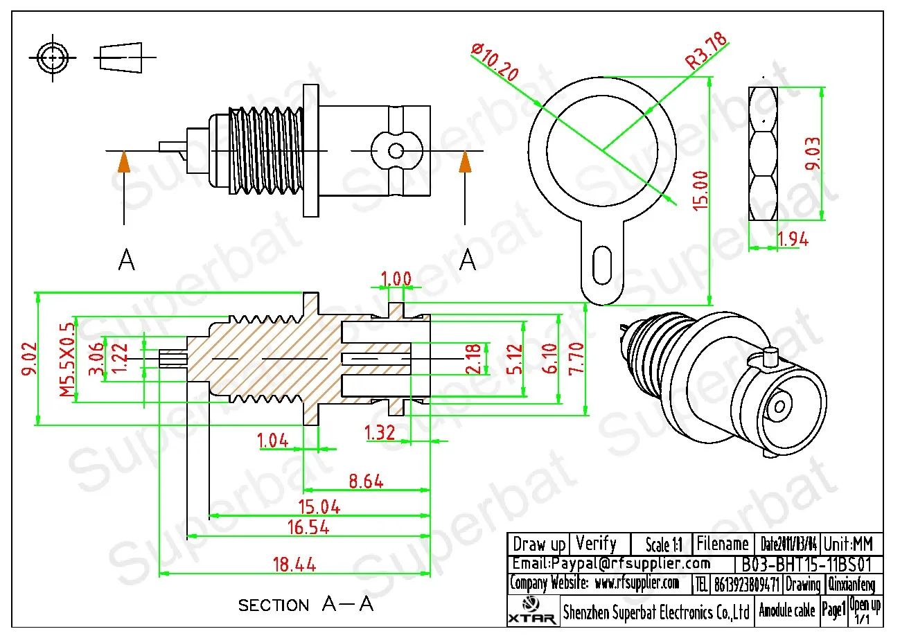 Mini BNC Panel Mount Female RF Coaxial Connector for Electronic Components