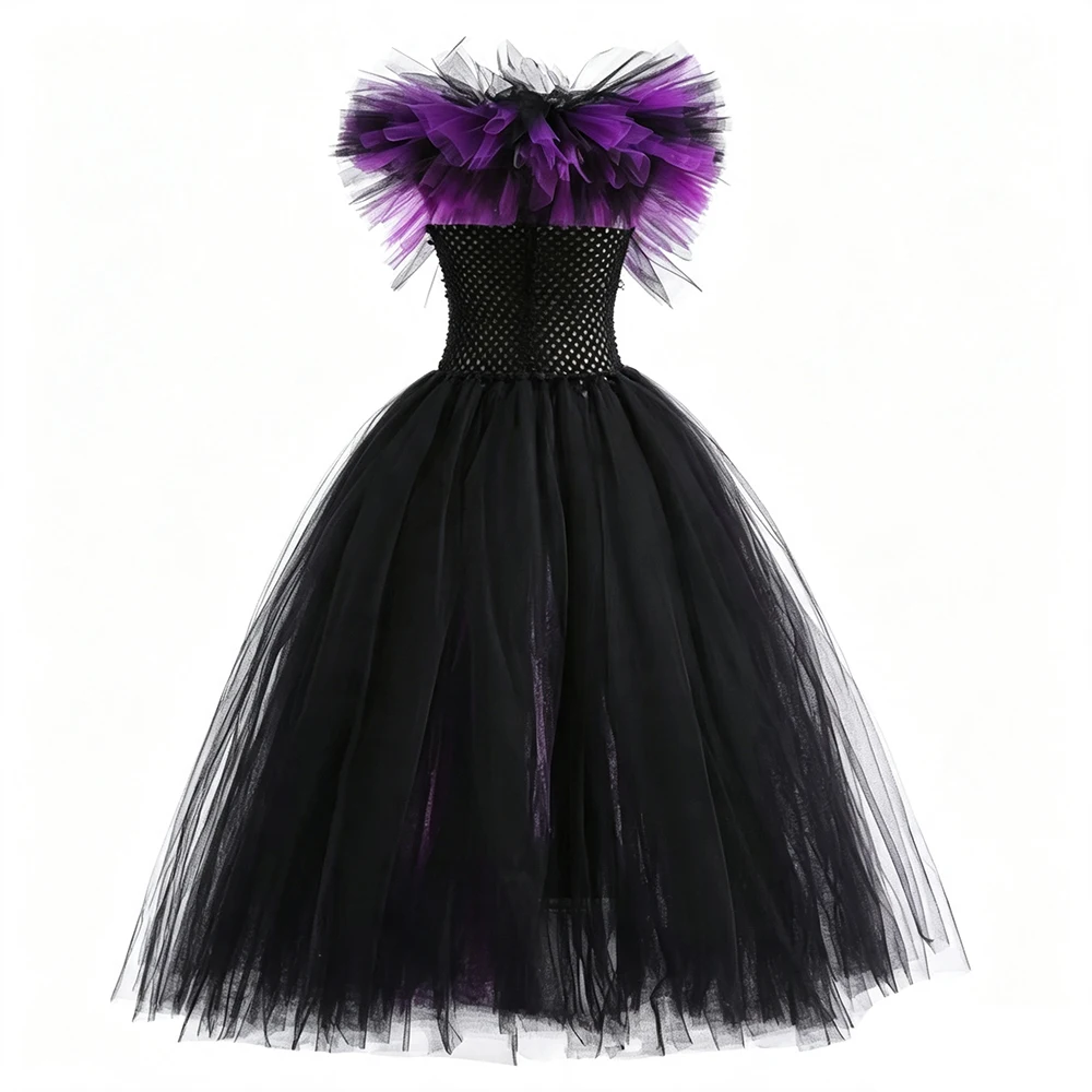 Halloween Costumes Gothic Witch Costume Kids for Girls Purple Black Kids Carnival Dark Themed Party Fantasy Tulle Tutu Dress
