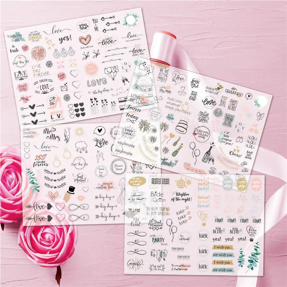 Decorative Stickers Decorative Labels Stickers Paper Stickers Adhesive Stickers Self Adhesive Stickers Floral Stickers 230pcs Wedding Bliss Stickers Waterproof Removable Wedding Theme Love Eucalyptus Engagement Plan Cute Stickers Gift Packing