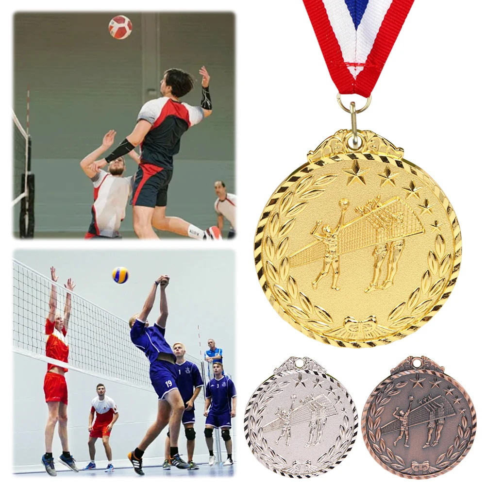6.5cm Volleyball Medal Sports Rewards with Neck Ribbon Competition Awards Metal Winner Medals for Marathon Ball Games