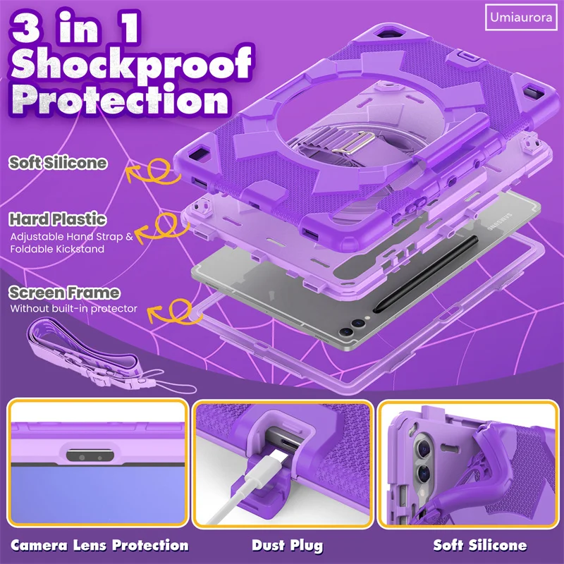 For Samsung Galaxy Tab S9 FE Plus 12.4 inch SM-X810 SM-X610 SM-X710 Tablet Case Kids PC Silicone Rotation Strap_voghion.com