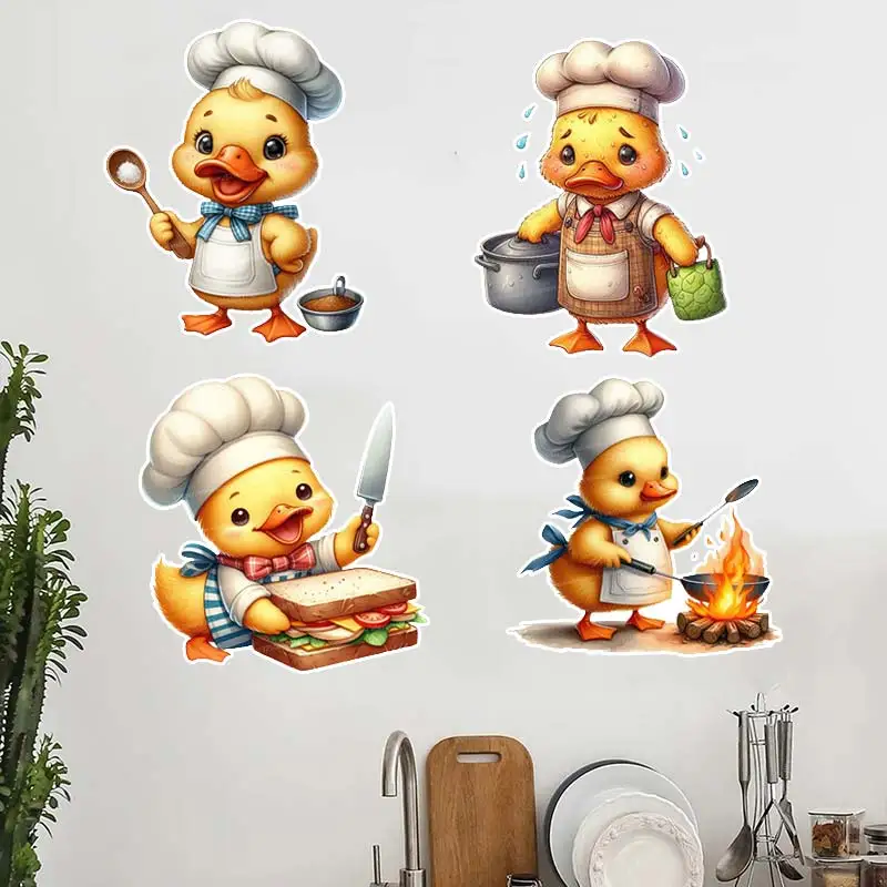 Funny Chef Duck Wall Sticker Kitchen Decoration Dining Room Living Room Cabinet Refrigerator Home Decoration Decal Stickers S487