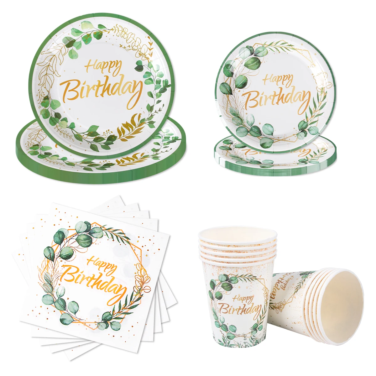 Alles Gute zum Geburtstag Party Geschirr grün Eukalyptus blatt Papp teller Tasse Servietten Banner Eukalyptus Geburtstag Themen Party Dekorationen – Detail 4