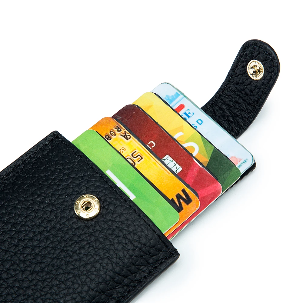 Genuine Leather Slim Card Holder Quick Access Pull Tab RFID