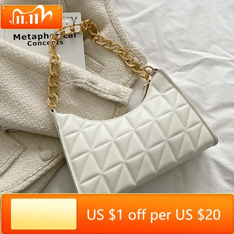 

Fashion Simple Underarm Shoulder Bags for Women Plaid PU Leather Armpit Handbags Purse Female New Design Pouch Hobo Bag