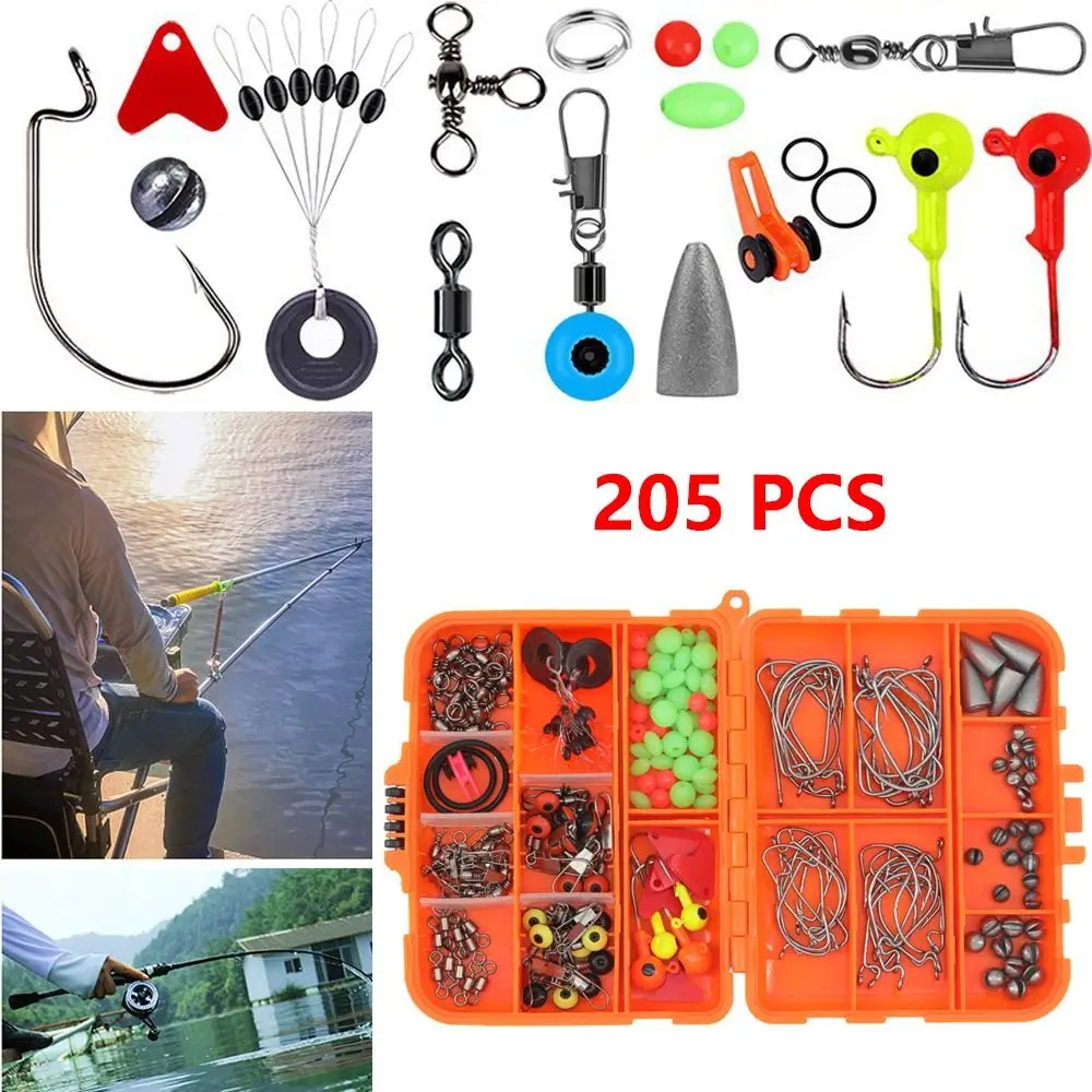 

205Pcs Carp Bait Lure Accessories Sets Hooks Sinker Weight Fishhook Accessories Kit Combination with Tackle Box