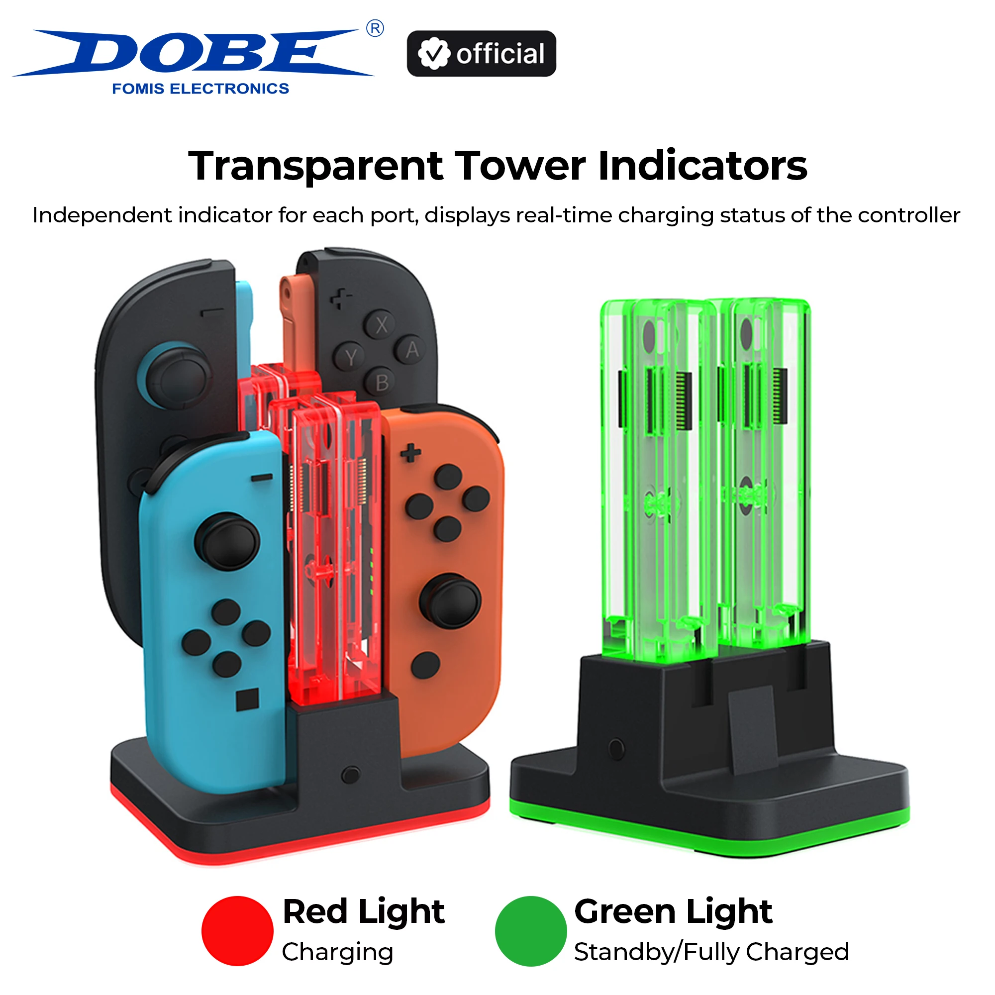 DOBE 4-in-1 스위치/OLED/스위치 2 컨트롤러용 충전 도크 | 8슬롯 데스크탑 충전기, RGB 바이브, 조이패드 지원, 차세대 지원
