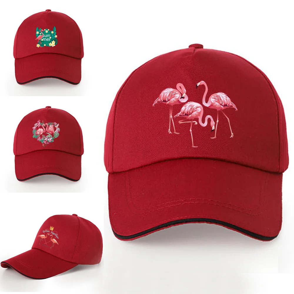 

Cotton Baseball Cap for Women Men Flamingo Print Fashion Snapback Cap Unisex Adjustable Hip Hop Hats Summer Sun Red Visors Hats