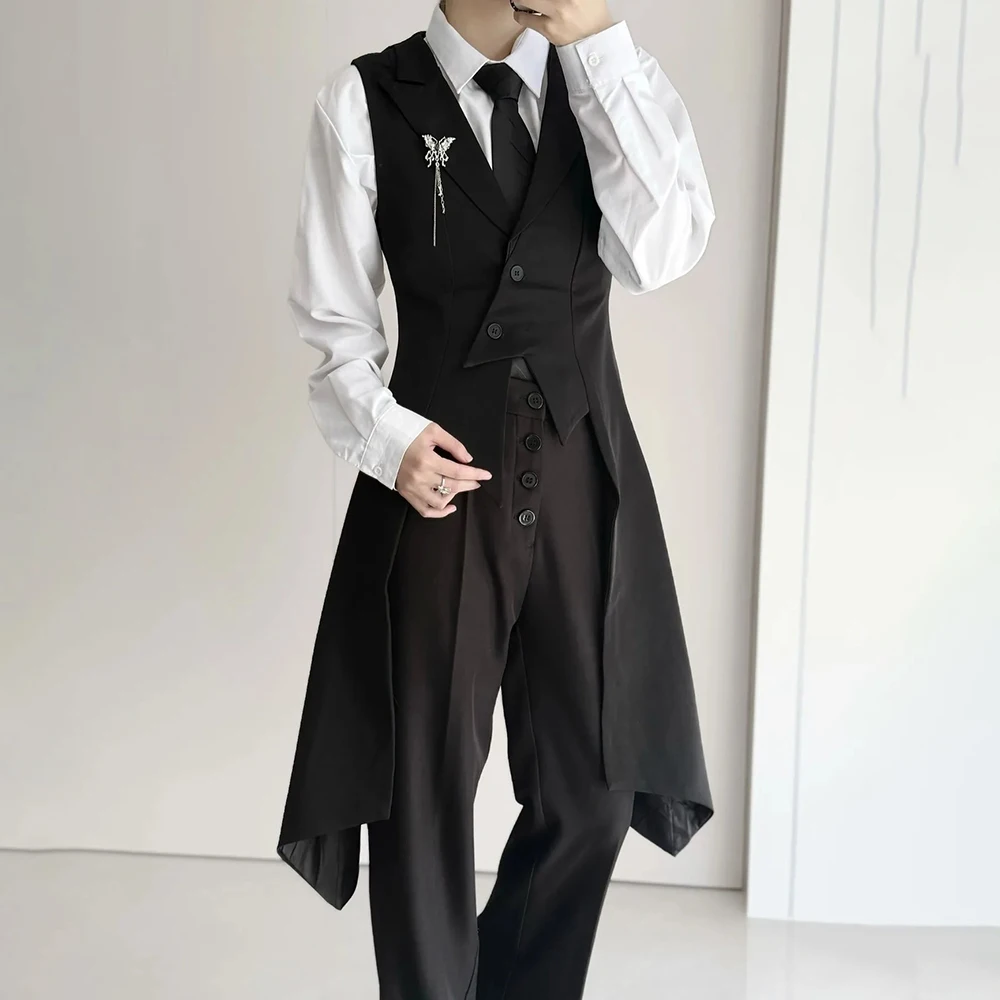 Mens British Swallowtail Slim Fit Mid Length Vest Streetwear Fashion Formal Stage Casual Suit Jacket Men'S Clothing 2026 New