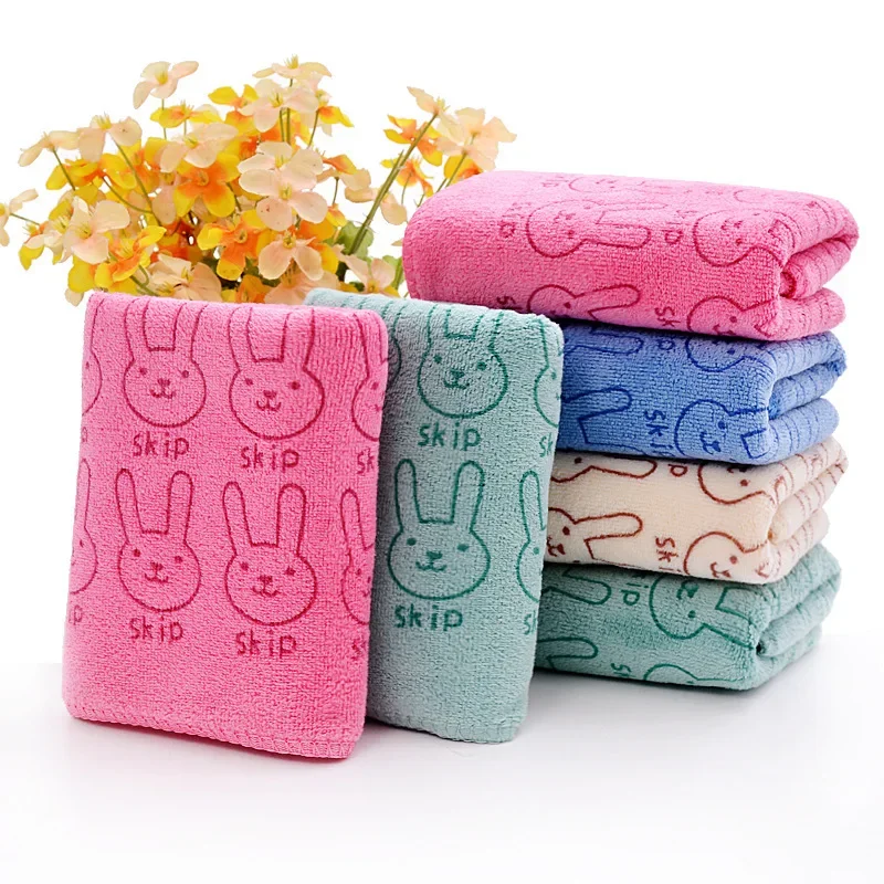 2pcs Children's cartoon does not lose hair thickened fiber absorbent soft dry hair face towel baby small towel