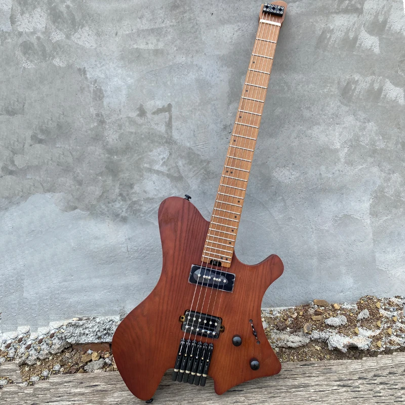 Acepro Upgraded Headless Electric Guitar Satin Brown Color P90+