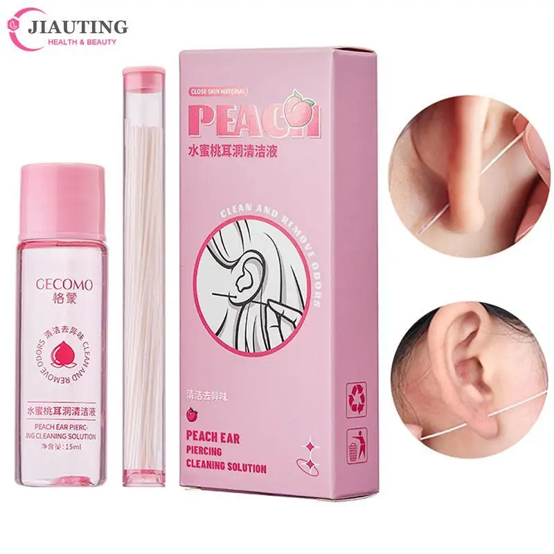 

60Pcs Pierced Ear Cleaning Set Peach Ear Piercing Cleaning Solution Ear Holes Cleaning Line Floss Set