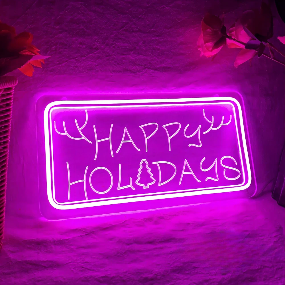 

Happy Holidays Neon Sign Carve Personal LED Luminous Letters For Christmas Decoration Gifts To Friend New Year Neon Wall Decors