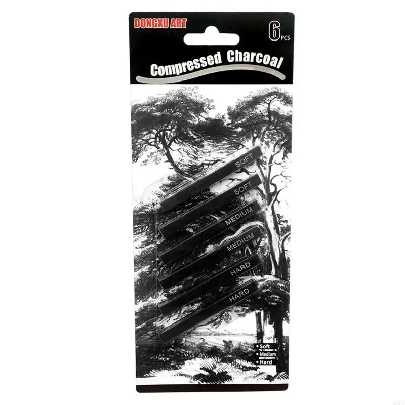 Artists Compressed Charcoal Sticks Square Black Coal Sticks Sketch Art Supplies for Drawing Sketching Shading Tool 6 PCS