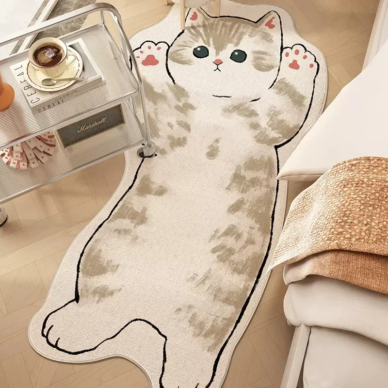 Bedside Rugs Cartoon Cat Floor Mat Fluffy Cat Mats Irregular Carpet for Living Room Shaggy Area Rug Thicken Doormat Cute Decor