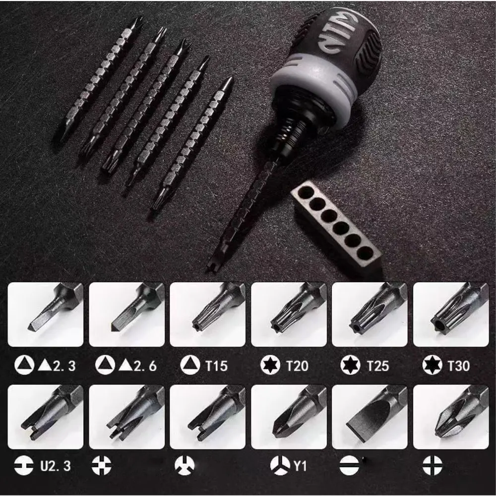 Binoax Ratchet Screwdriver Set Short Handle Cross Groove Drill Telescopic Dual Purpose Small Chrome Vanadium Steel Repair Tools