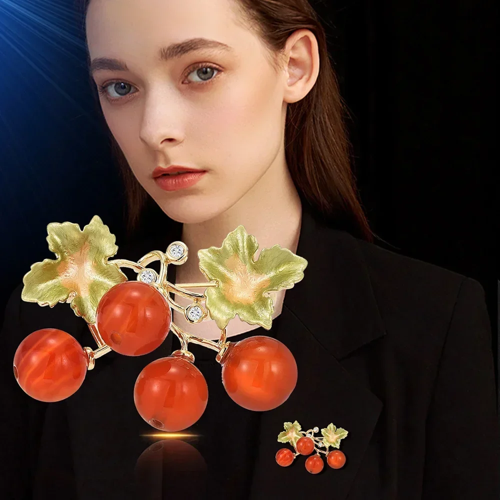 New Orange Persimmon Brooch for Women Girls Cute Fruit Plant Metal Brooches Pin Wedding Luxury Jewelry Clothing Accessories