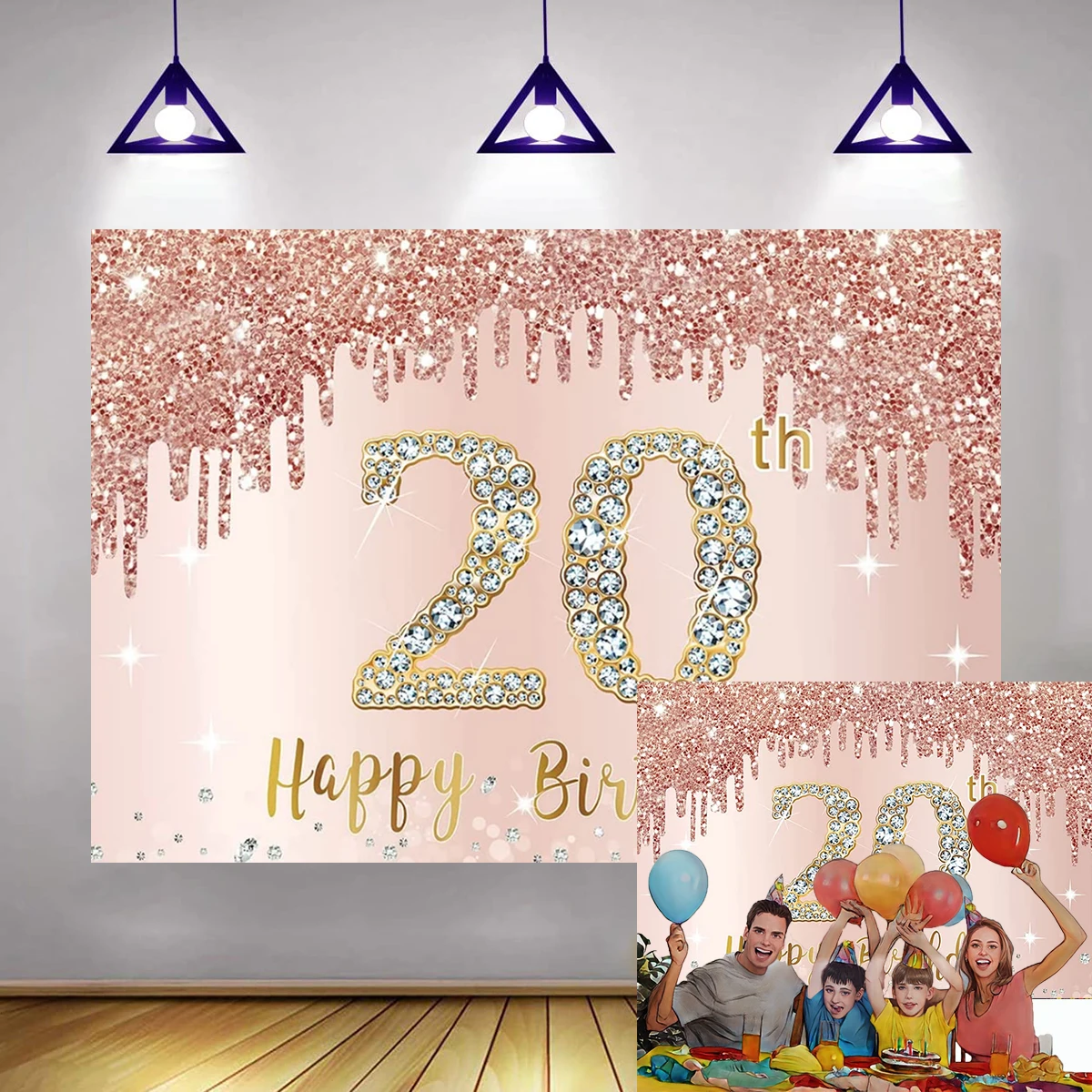 Happy 20th Birthday Party Backdrop Diamond Photography Twenty Years Old Decoration Welcome Banner Adults Girls Background