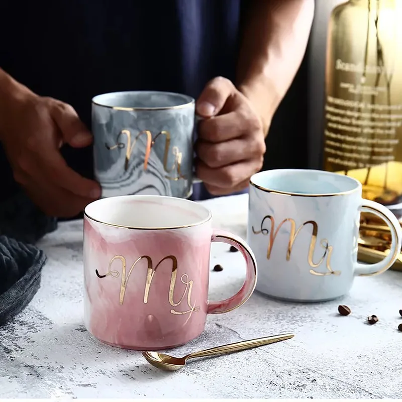 Lüks pembe altın Mr Mrs seramik mermer kahve kupa bardak düğün gelin  çiftler severlerin hediyeler kupa porselen süt çay kahvaltı fincan _ -  AliExpress Mobile