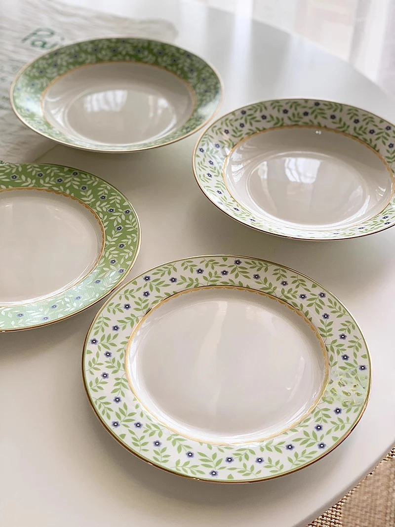 

Exquisite green orchid high temperature ceramic home dining plate Western restaurant salad deep and shallow plate