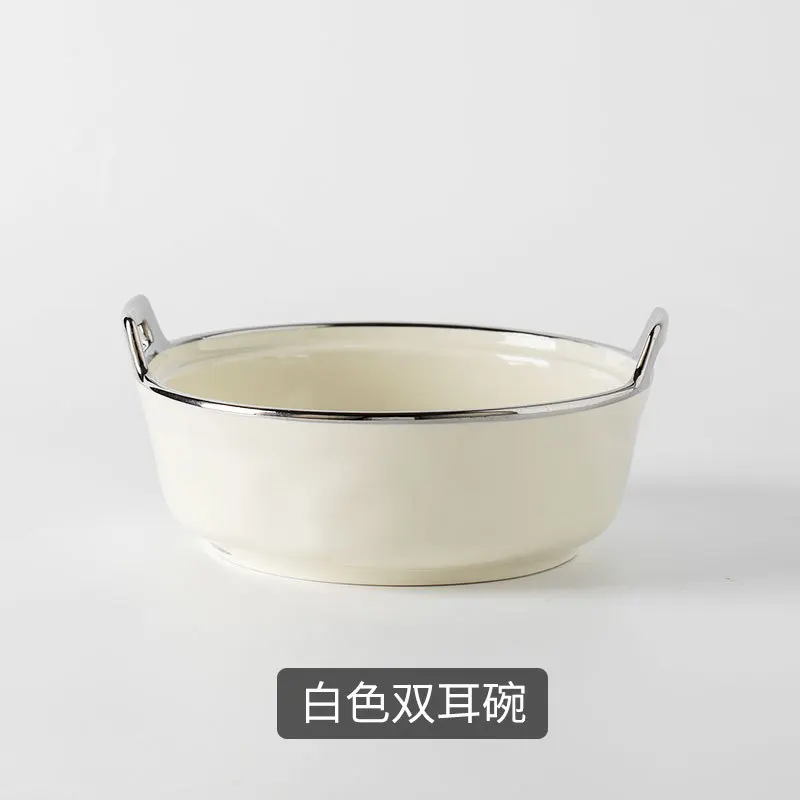 Nordic ceramic soup pot binaural soup bowl set restaurant household  tableware candle heating insulation iron frame soup bowl