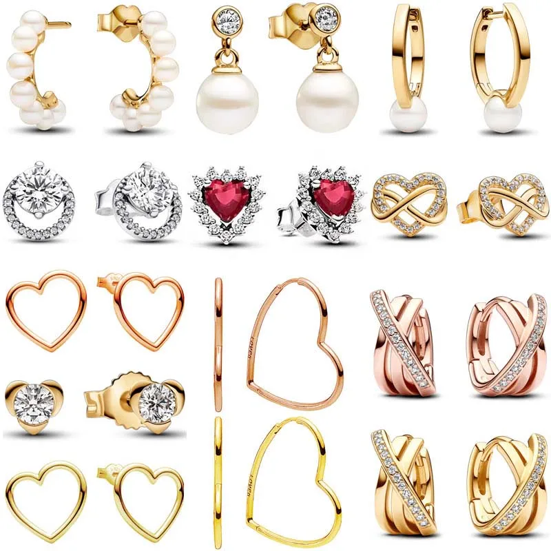 Nuovi Cerchi Intrecciati In Argento Sterling 925 Infinity Asimmetrico Hearts Of Love Halo Orecchino Di Perle Per Gioielli Regalo Di Compleanno Da Donn