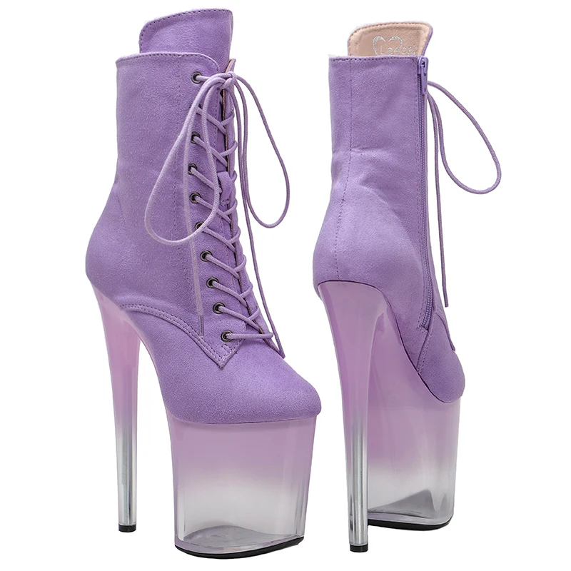 Leecabe  20CM/8inches Suede Upper  lady ankle boots High Heel purple crystal  platform Pole Dance boot