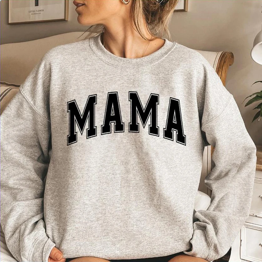 

Mama Varsity Sweatshirt Mom Life Hoodie Super Mom Shirt Mother's Day Tops Women Fashion Crewneck Sweatshirts