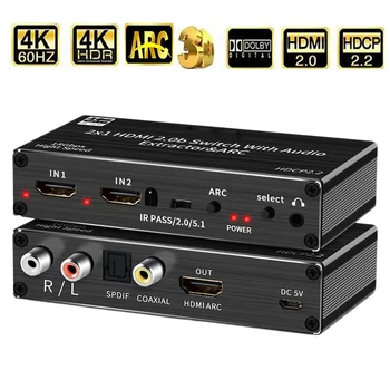 4K HDMI Switcher Audio Extractor 2 in 1 Out Selector with R/L+Toslink SPDIF+COAXIAL Audio out HDMI ARC Audio Switch 2×1 Adapter