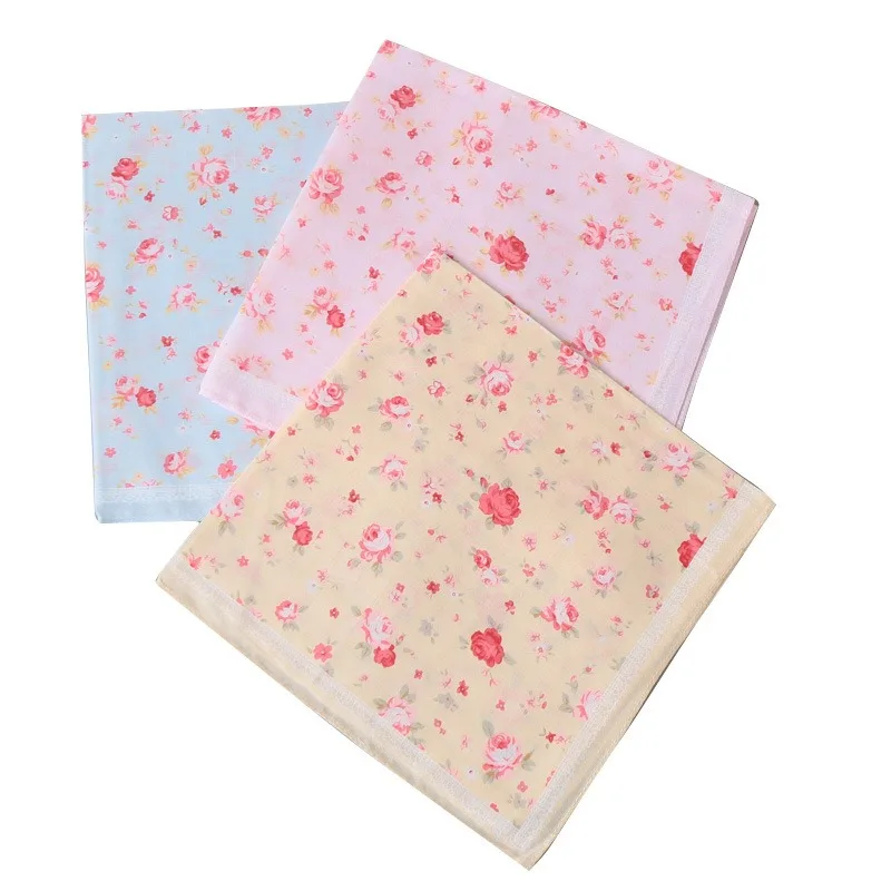 

43x43cm Square Flower Printed Lady Women Handkerchiefs Vintage Cotton Towel