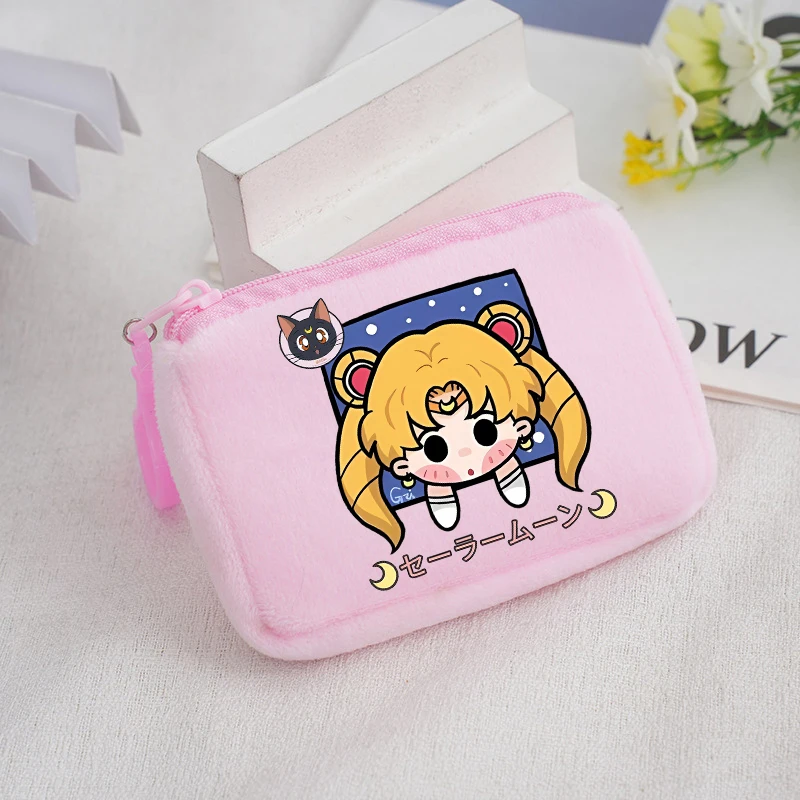 Sailor Moon-monedero de felpa para niños y niñas, Mini bolsa de almacenamiento Kawaii de Anime de dibujos animados, bolso de mano, regalos bonitos de cumpleaños