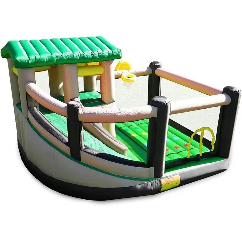 

Island Hopper Fort All Sport Recreational Kids Bounce House with Fort Area, Climbing Wall, Basketball, Soccer Shot, Curved Slide