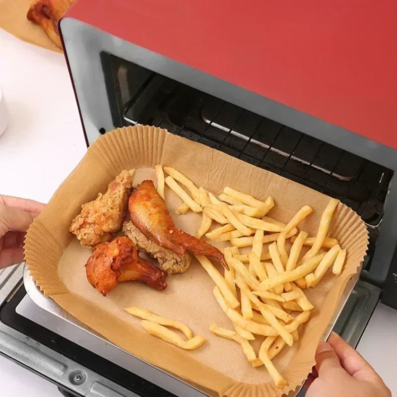 Air Fryer Liners Air Fryer Accessories 50/100PCS Disposable Air Fryer Paper Non-Stick Kitchen Baking Airfryer Mat Oilproof Micro-wave Barbecue Pad Baking Paper Liner