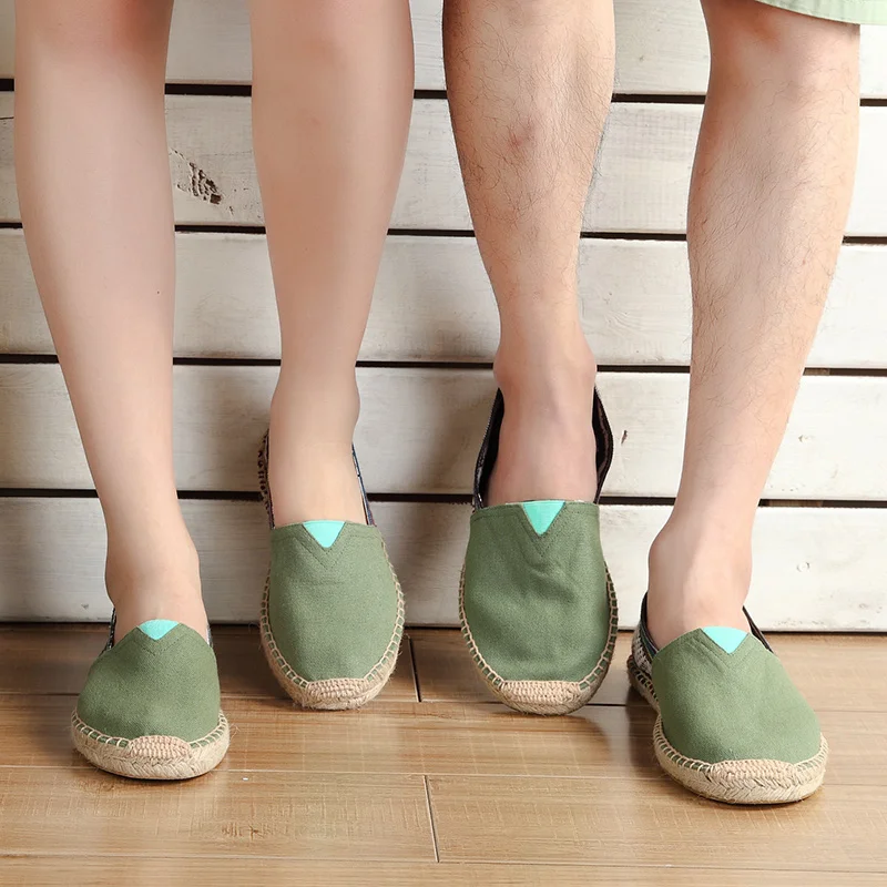Summer New Hand-stitched Linen Sole Shoes Straw Woven Canvas Shoes Lovers A Slip-on Light Comfortable Lazy Shoes Unisex 2