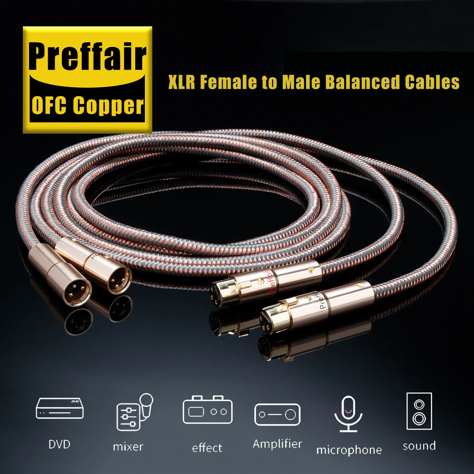Paar HiFi XLR-Kabel OCC XLR-Audiokabel Mikrofonkabel Vergoldeter Stecker (männlich zu weiblich) Hochreines Symmetrisches Audiophiles Kabel – Detail 1