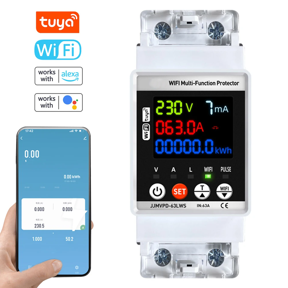 Tuya WiFi Automatic Reclosuring Protector Intelligent Circuit Breaker Single Phase Reclosing Switch Voltage Protective Device