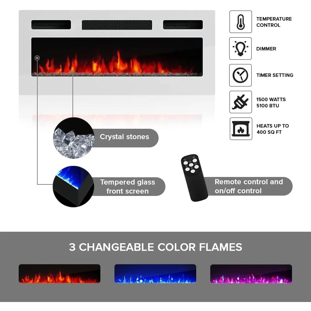 Floating Fireplace TV Stand for TVs Up To 80", 72" Entertainment Center, Wall Mounted Electric Fireplace TV Media Console 5