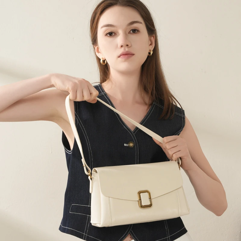 Burminsa 3 Layers Genuine Leather Underarm Shoulder Bags For Women Luxury Designer Crossbody Purses Square Ladies Handbags
