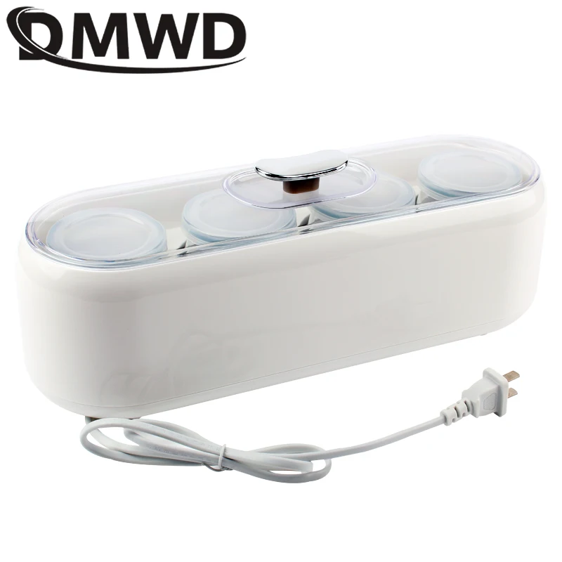 DMWD Electric Yogurt Maker With 4 Glass Cups Automatic Leben Yoghurt Rice Wine Machine Buttermilk Sour Cream Natto Fermenter