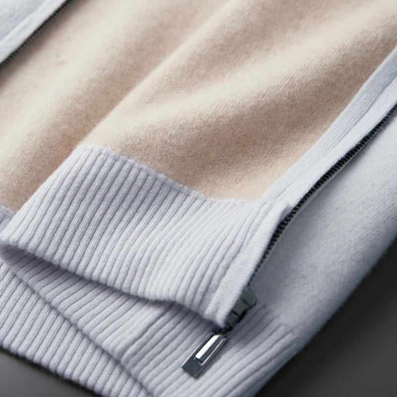 A-class 100% Pure Cashmere Coat Men's Zipper Hooded Knitted Cardigan Autumn Winter New Item Thick Air Layer Shirt Warm Menswear 4