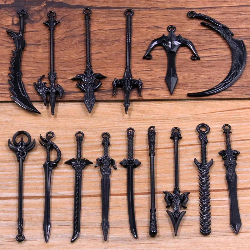 10PCS15StylesMixedAlloyBlackKnightSwordKnifeGunBowCharmsFor