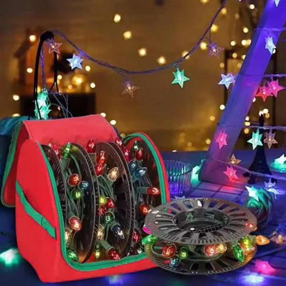 Cloth Christmas LED Light Storage Bag Red Large Capacity Holiday Light Organizer Waterproof Tear-resistant Christmas Storage Bag
