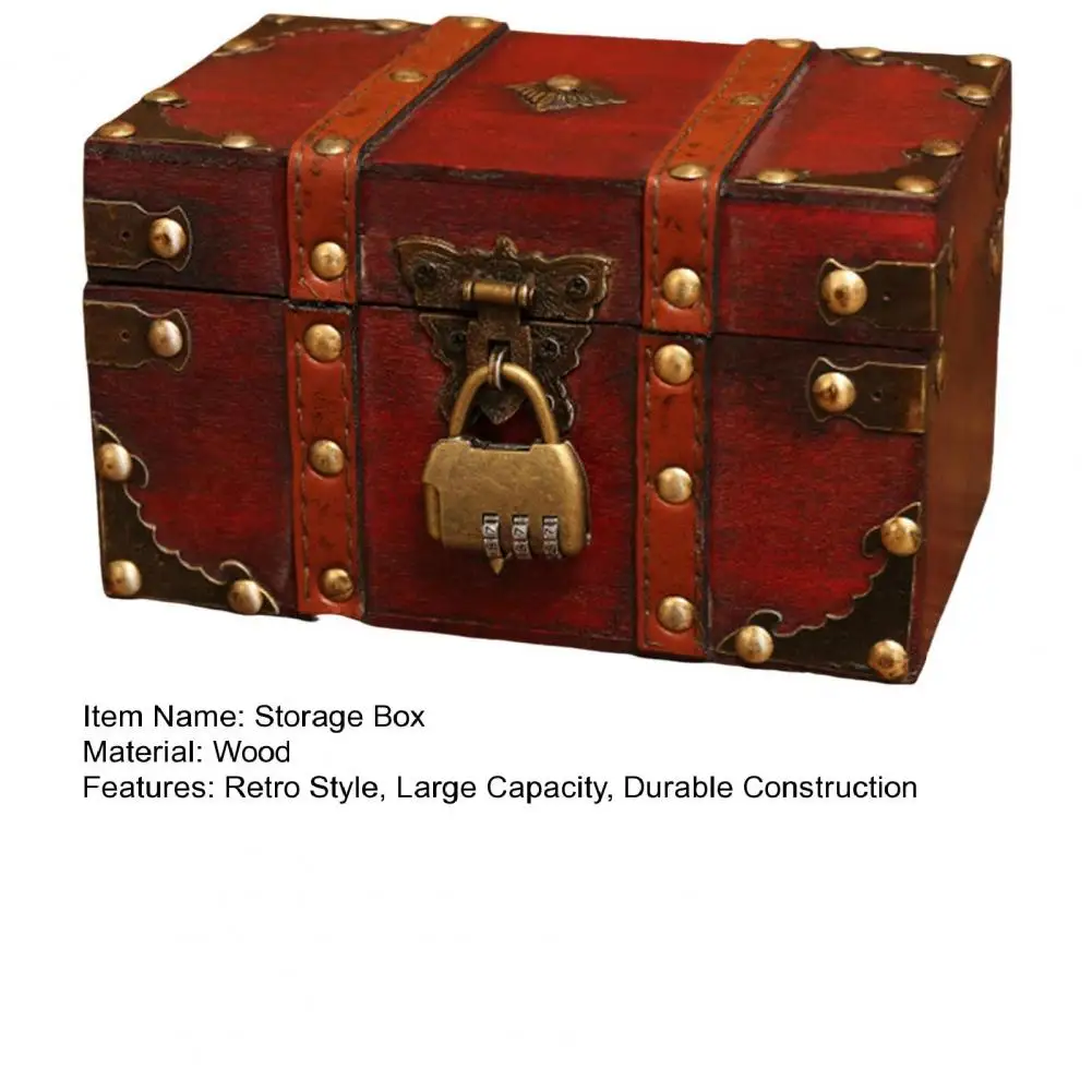 Wooden Storage Box With Lock Large Capacity Multipurpose Decorative Treasure Chest Retro Style Vintage Storage Organizer Case
