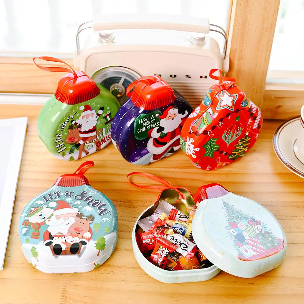 

Christmas Candy Box Iron Chocolate Can Gift Packaging Box with Lanyard Santa Claus Christmas Tree Hanging Decoration