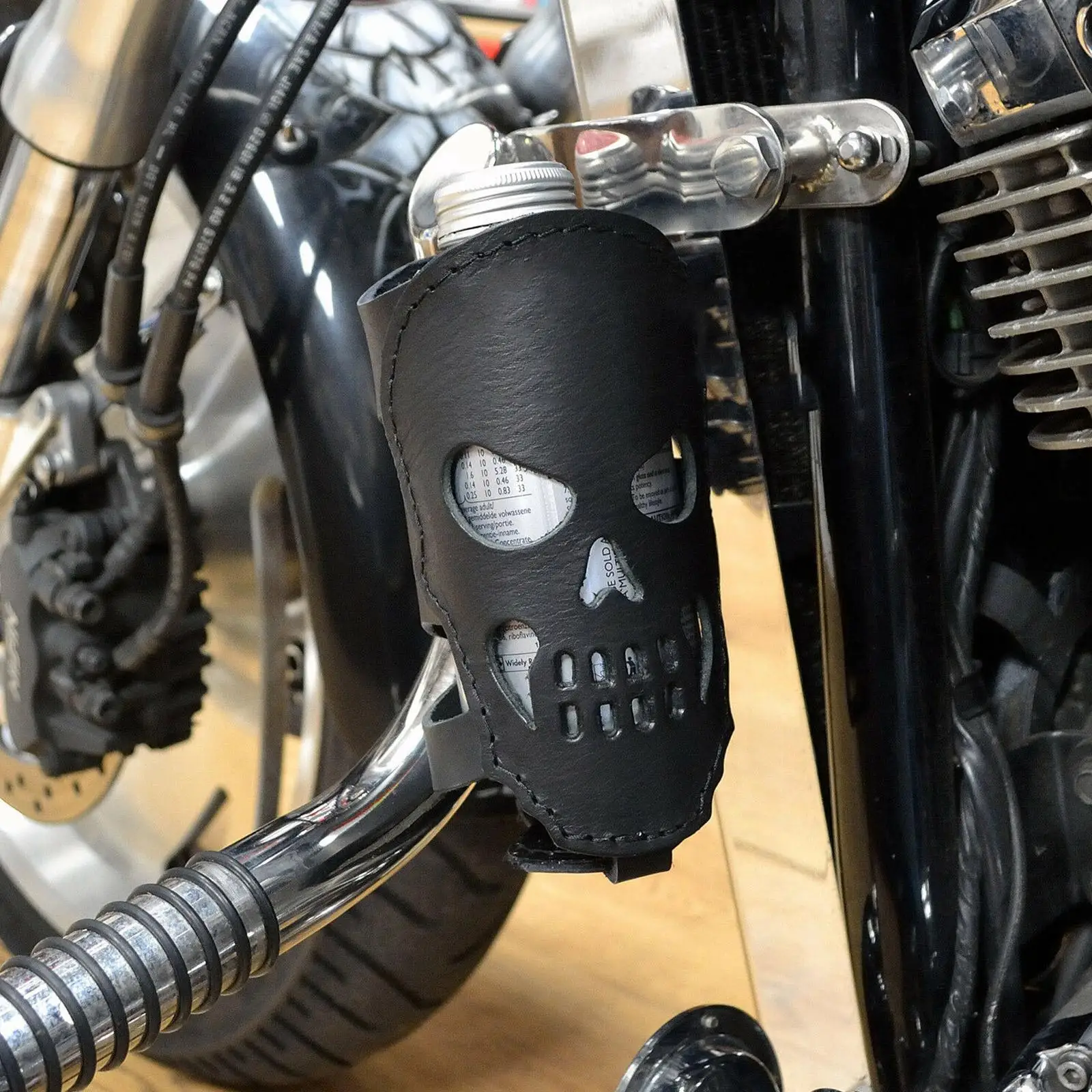 Motorcycle Cup Holder Handlebar Drink Holders Water Bottle Coffee Stand PU Leather With Skull Outdoor Sports Bicycle Universal