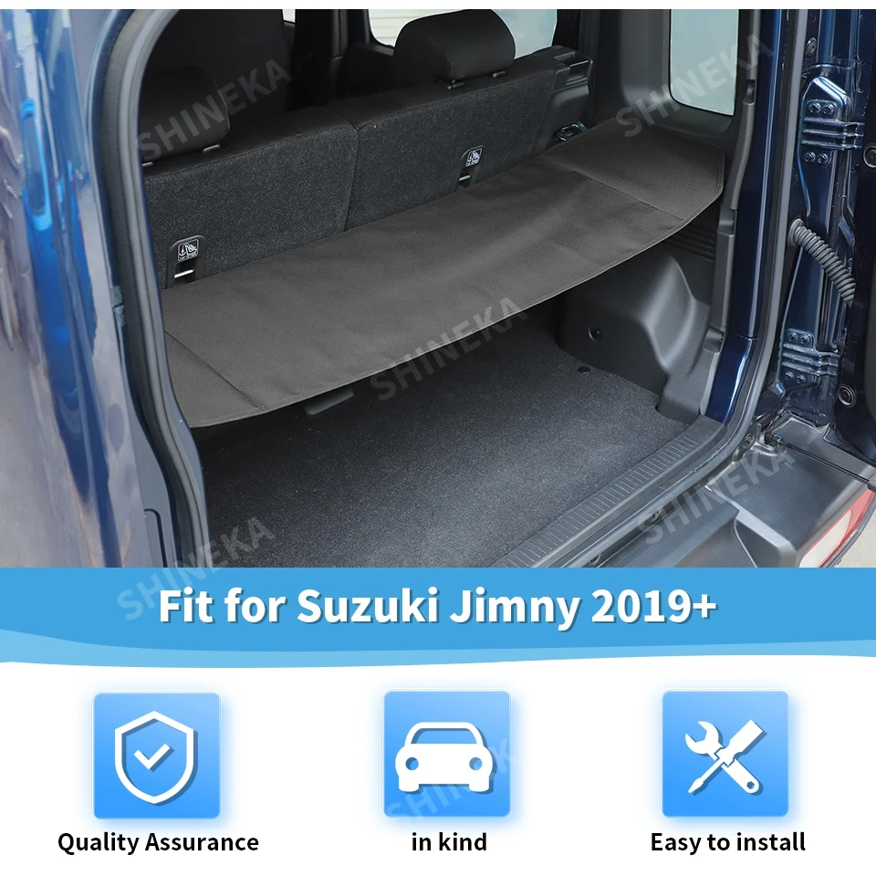 SHINEKA Heckkoffer-Vorhang-Abdeckung, Aufbewahrungstasche, Netz-Organizer für Suzuki Jimny 4-Türer ab 2019, verstauen, aufräumen, Innenzubehör – Detail 1